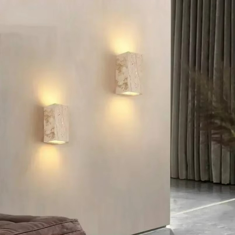 Outdoor Lighting For Front Of House - Sarı Traverten Taş Duvara Monte Lamba